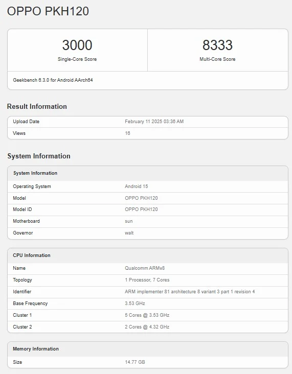 Oppo Find N5 Satellite Communication Edition GeekBench
